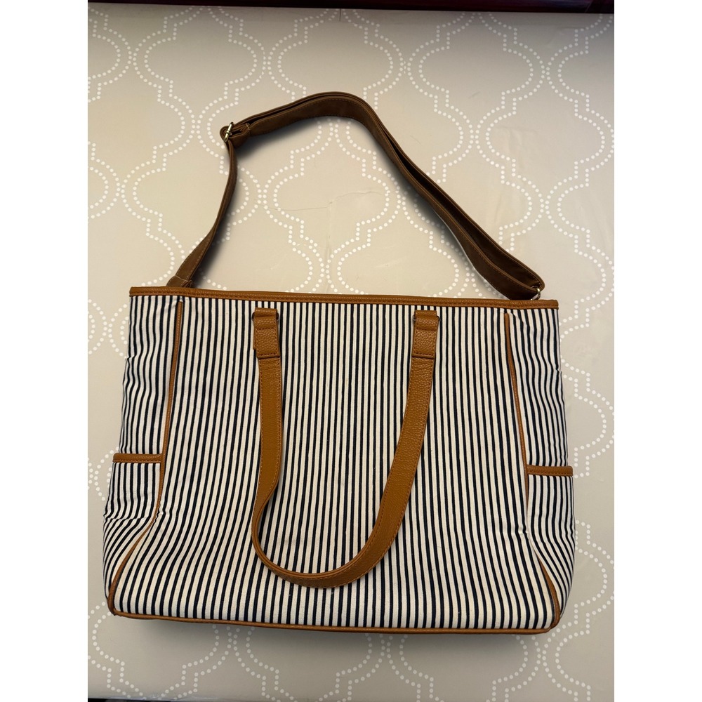 Thirty One Around Town Tote Nautical Anchor Striped Canvas Bag Large - Picture 5 of 15